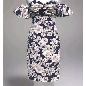 Bardot Women Blue Multicolor Floral Off Shoulder Dress Size 10L